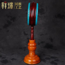 Tibetan Duel Drum Magic Drum Solid Wood Hot Badrum Tibetan Concealed Supplies Household Paraphernalia Hand Drum Woody Base Red Yellow