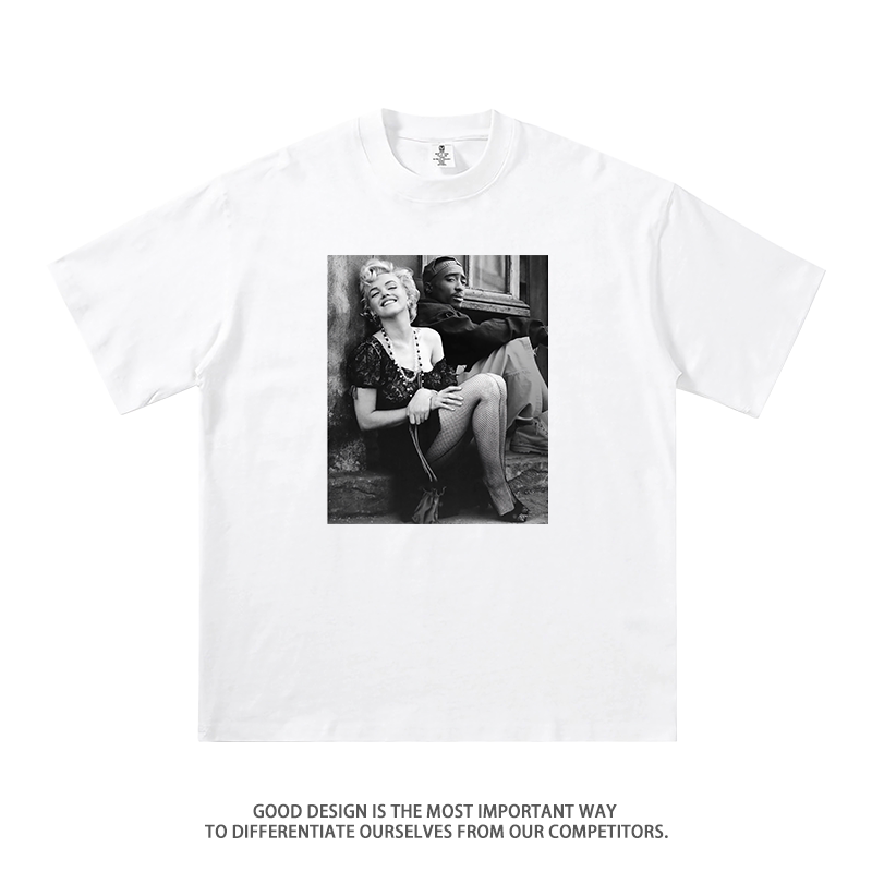 Marilyn Monroe 2Pac Joint Short-Sleeved T-Shirt Hip-Hop Rap Half-Sleeved European and American Street Men and Women Casual Loose Trend