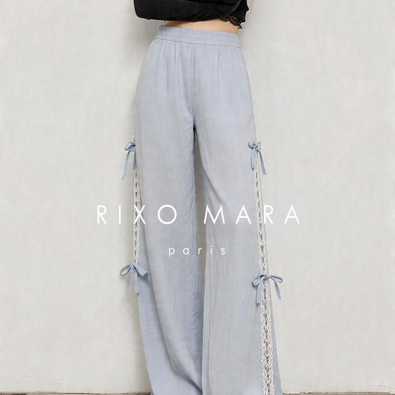 Rixo Mara Summer Bow Lace Straight Casual Pants for Women 2026 New High-Waisted Loose Wide-Leg Pants