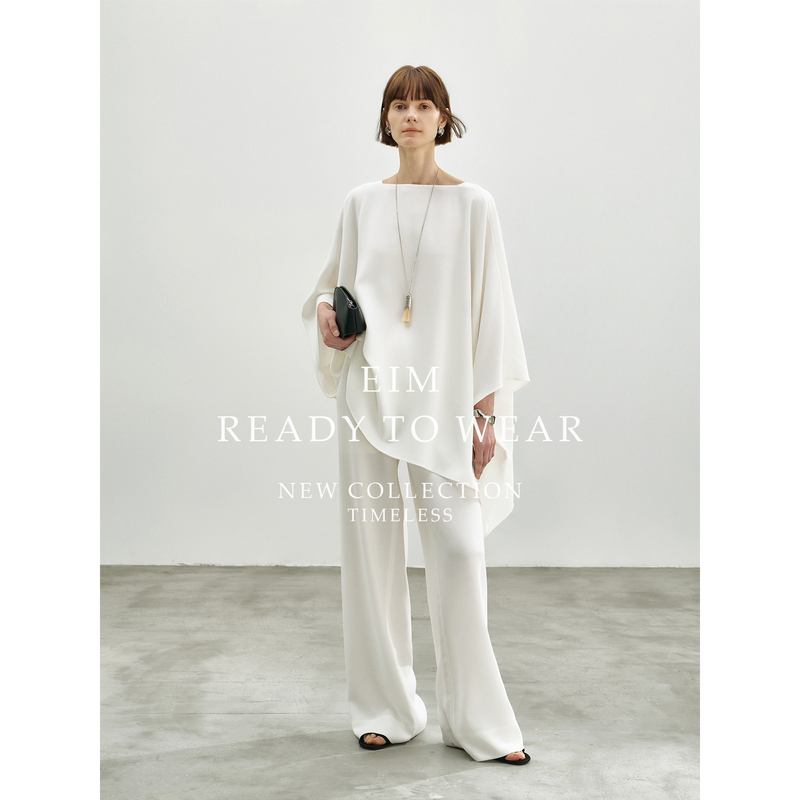 Eim Selected Acetate Fiber Draped "Cloud Set" Loose Fit Top/High Waist Straight Wide-Leg Pants Eim Selected Acetate Fiber Draped "Cloud Set" Loose Fit Top/High Waist Straight Wide-Leg Pants