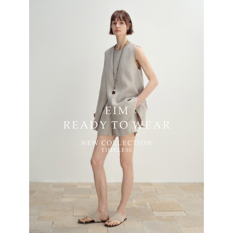 Eim Selects Luxurious Linen Silver Thread-Dyed Diagonal Placket Sleeveless Top/Micro A-Line Shorts Set with Subtle Sparkle Eim Selects Luxurious Linen Silver Thread-Dyed Diagonal Placket Sleeveless Top/Micro A-Line Shorts Set with Subtle Sparkle