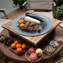 Solid wood old-fashioned grilling brazier cast iron charcoal fire winter heating grill indoor household charcoal grill around the stove for tea