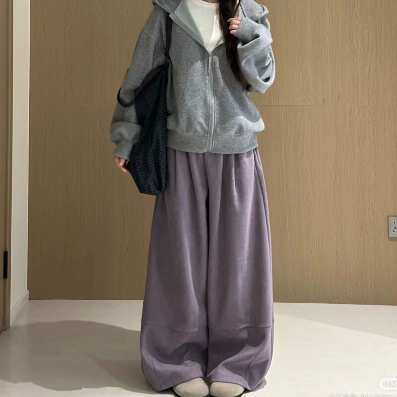 Autumn and Winter Thickened Retro Taro Purple Corduroy Pants for Women 2026 New Style Patchwork Loose Lazy Style Dance Pants Autumn and Winter Thickened Retro Taro Purple Corduroy Pants for Women 2026 New Style Patchwork Loose Lazy Style Dance Pants