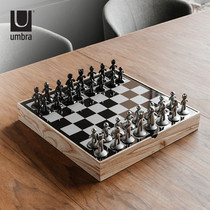 Imported Umbra upscale chess kit Solid wood board metal piece home decoration gift