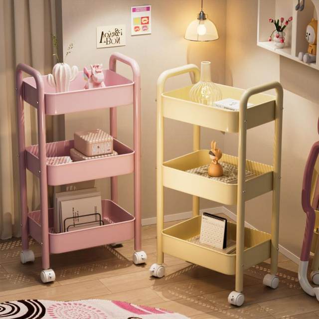 Movable Bookshelf, Floor-Standing Storage Rack, Multi-Layer Carbon Steel Trolley, Snacks and Miscellaneous Items, Reading Storage Bookcase Next to the Desktop