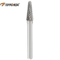 TOPFORZA tungsten steel grinding head L-shaped alloy rotary file hard metal conical dome double groove L
