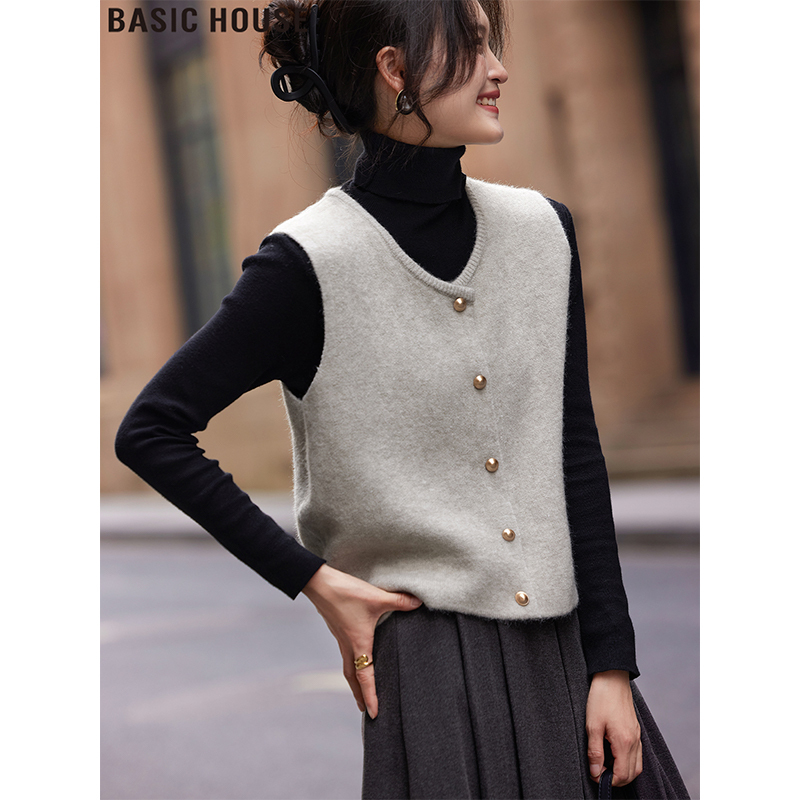 Basic House/Baijiahao French-Style Round-Neck Knitted Vest Sleeveless Top Jacket for Women 2026 Autumn