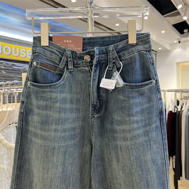 景可丹阔腿牛仔九分裤女春季25年新款韩版休闲宽松百搭高腰直筒裤详情5