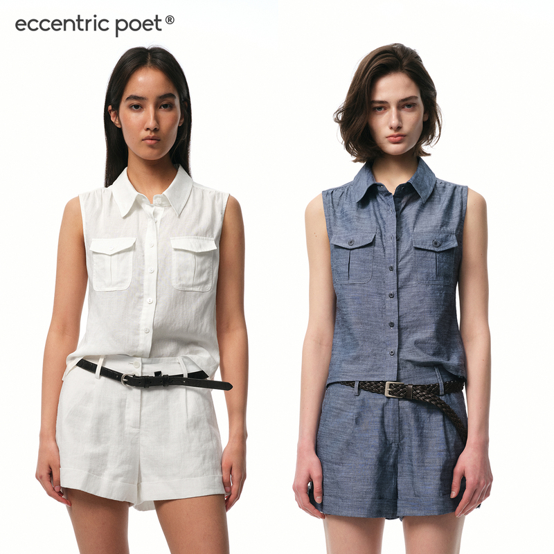 Eccentric Poet Patch Pocket Lapel Loose Sleeveless Shirt Vest