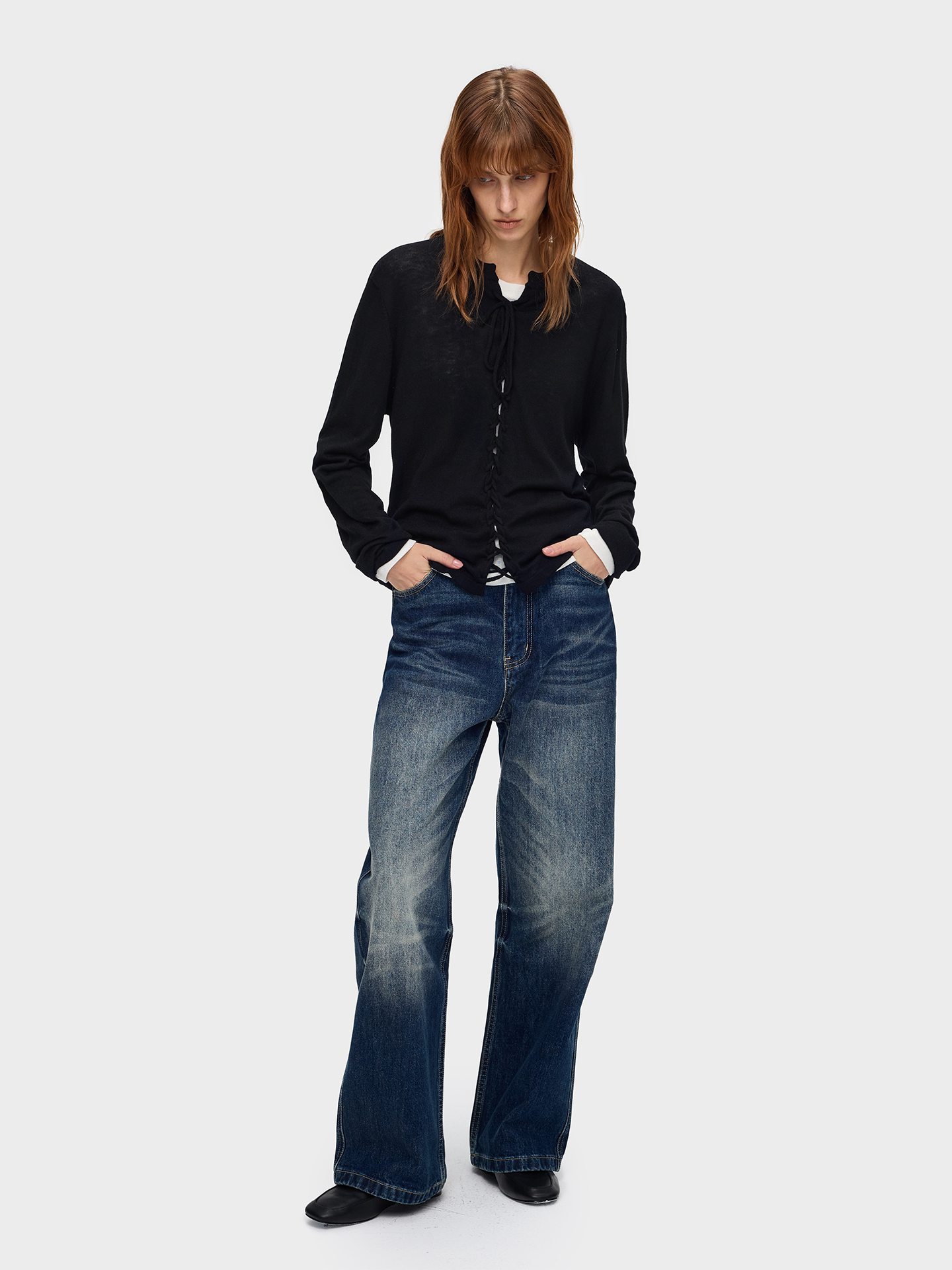 Slight Vogue Wool Braided Tie-Front Knit T-Shirt