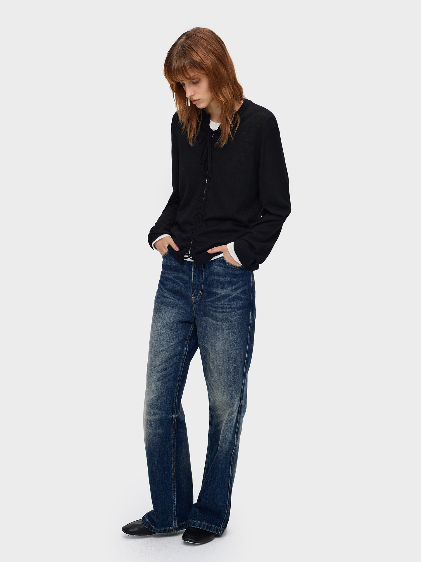 Slight Vogue Wool Braided Tie-Front Knit T-Shirt