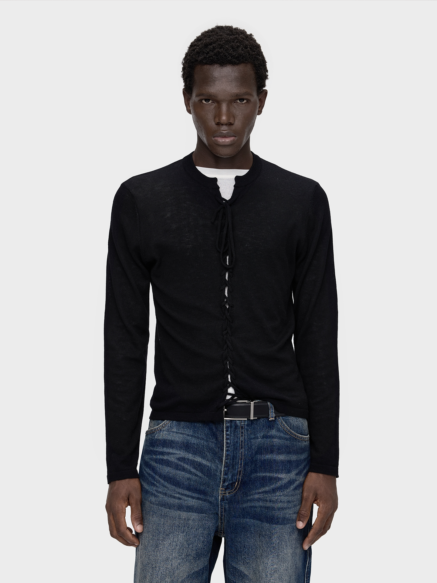 Slight Vogue Wool Braided Tie-Front Knit T-Shirt
