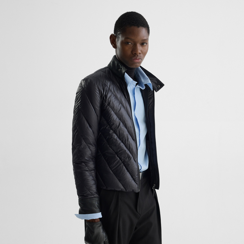 Slight Vogue|Leather Patchwork Radiating Quilted down Jacket with 95% White Duck down Slight Vogue|Leather Patchwork Radiating Quilted down Jacket with 95% White Duck down