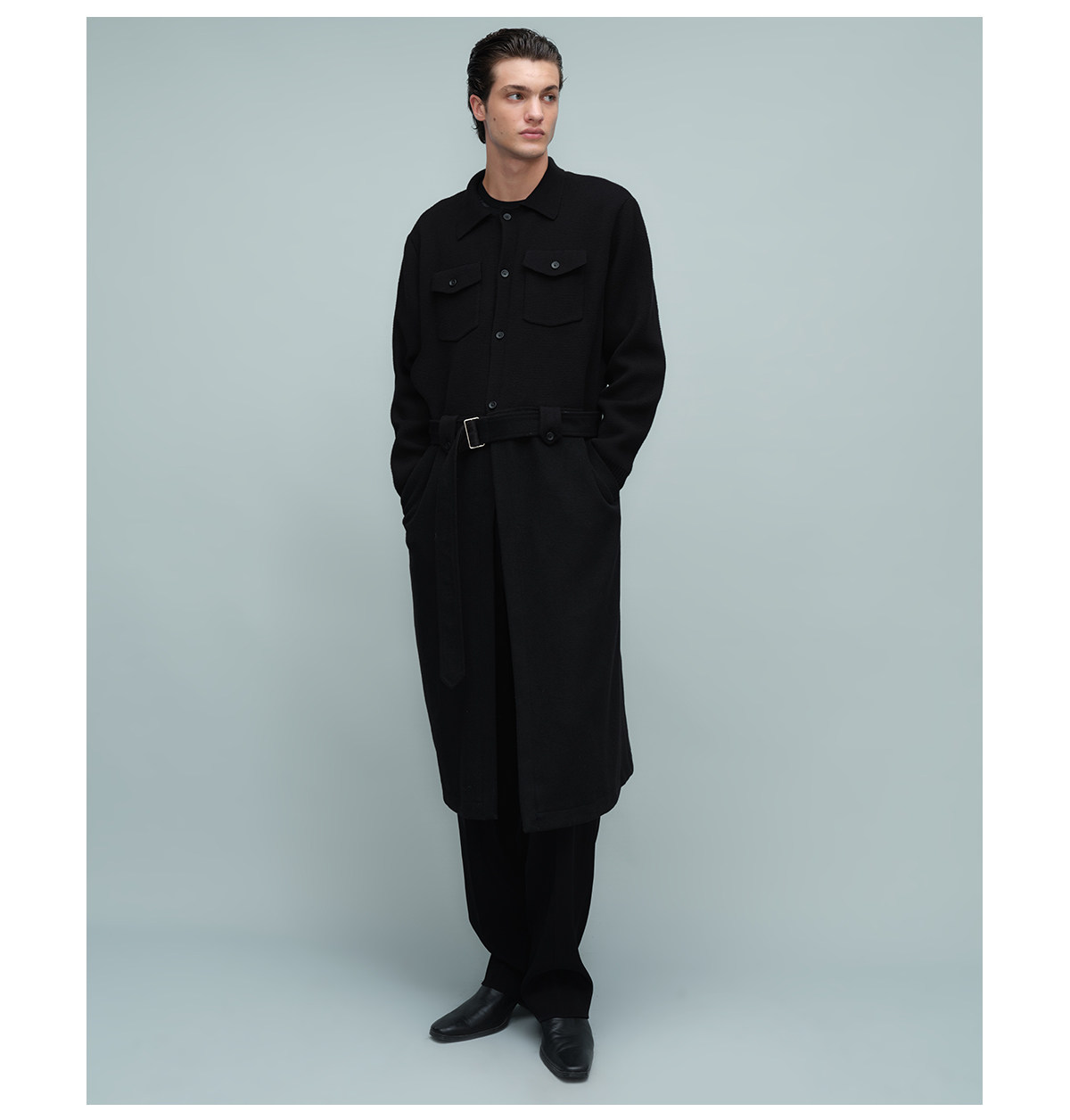 Slight Vogue Black Drop-Shoulder Long Coat