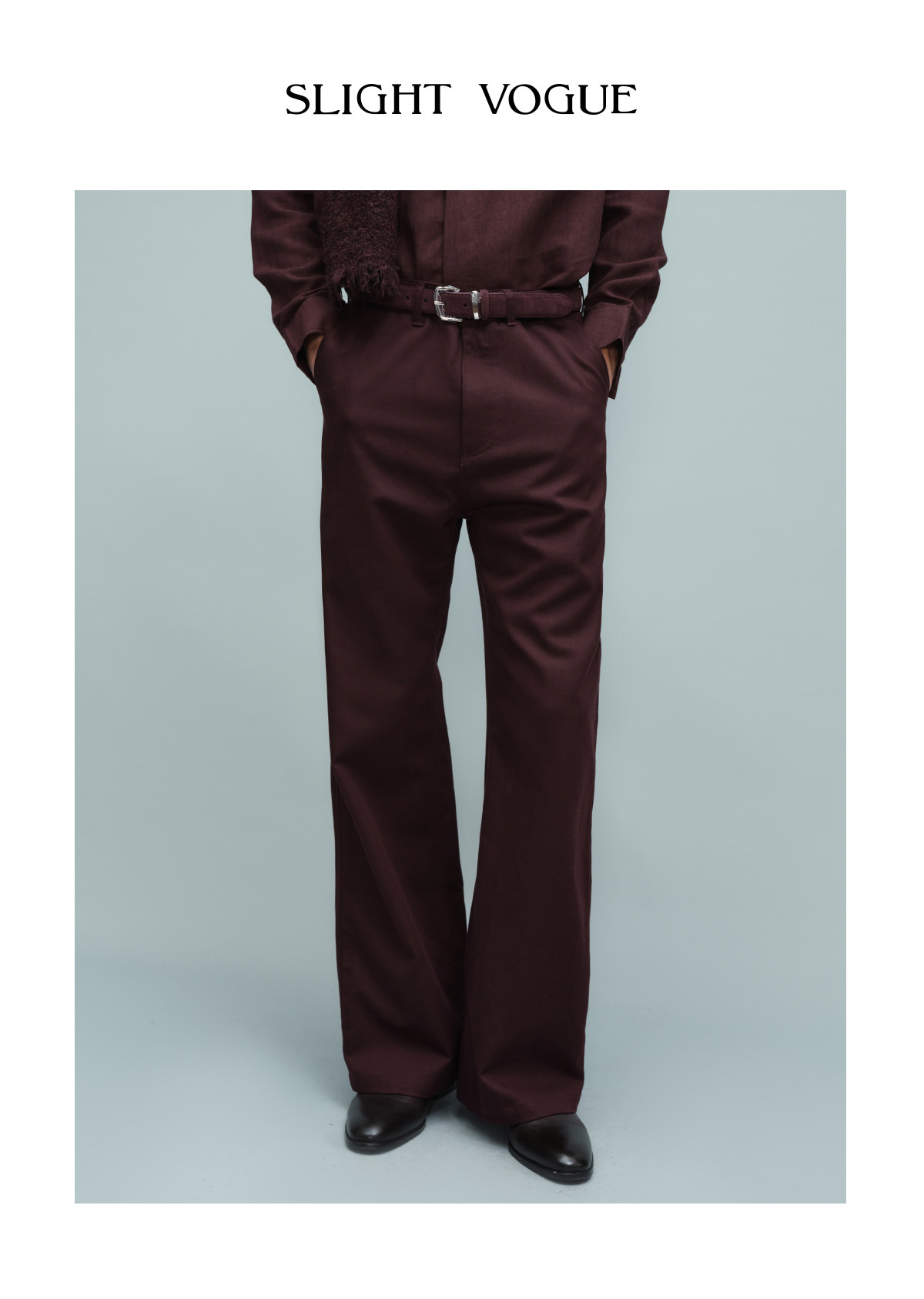 Slight Vogue Burgundy Red Slim-Fit Micro Flare Trousers