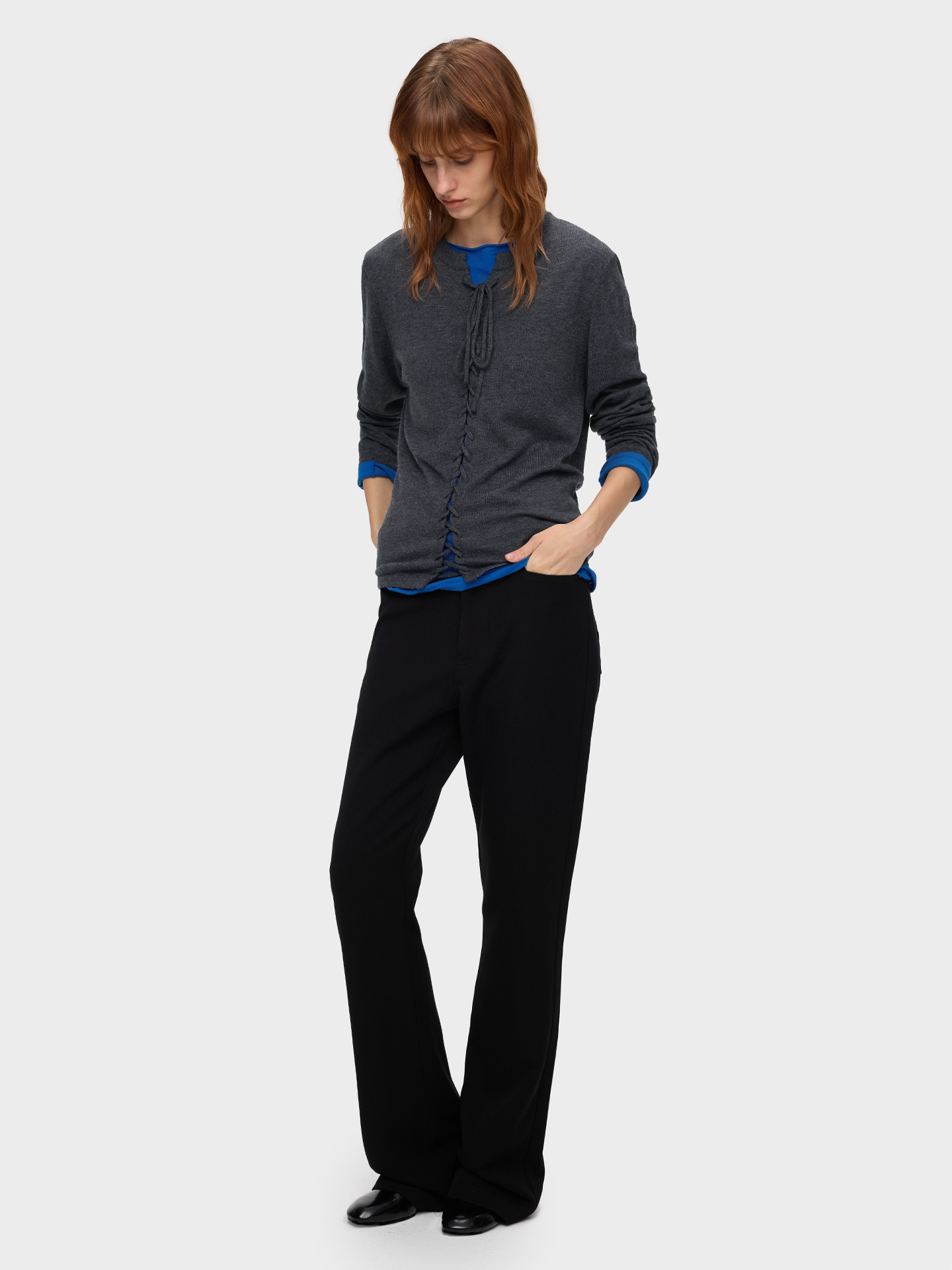 Slight Vogue Wool Braided Tie-Front Knit T-Shirt