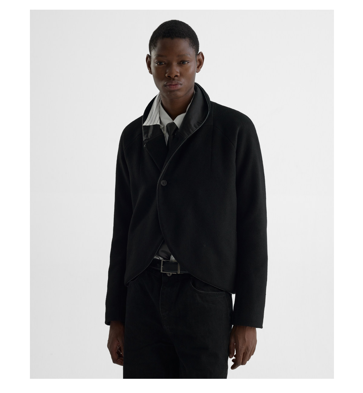 Slight Vogue Leather-Trim Wool Cocoon Jacket