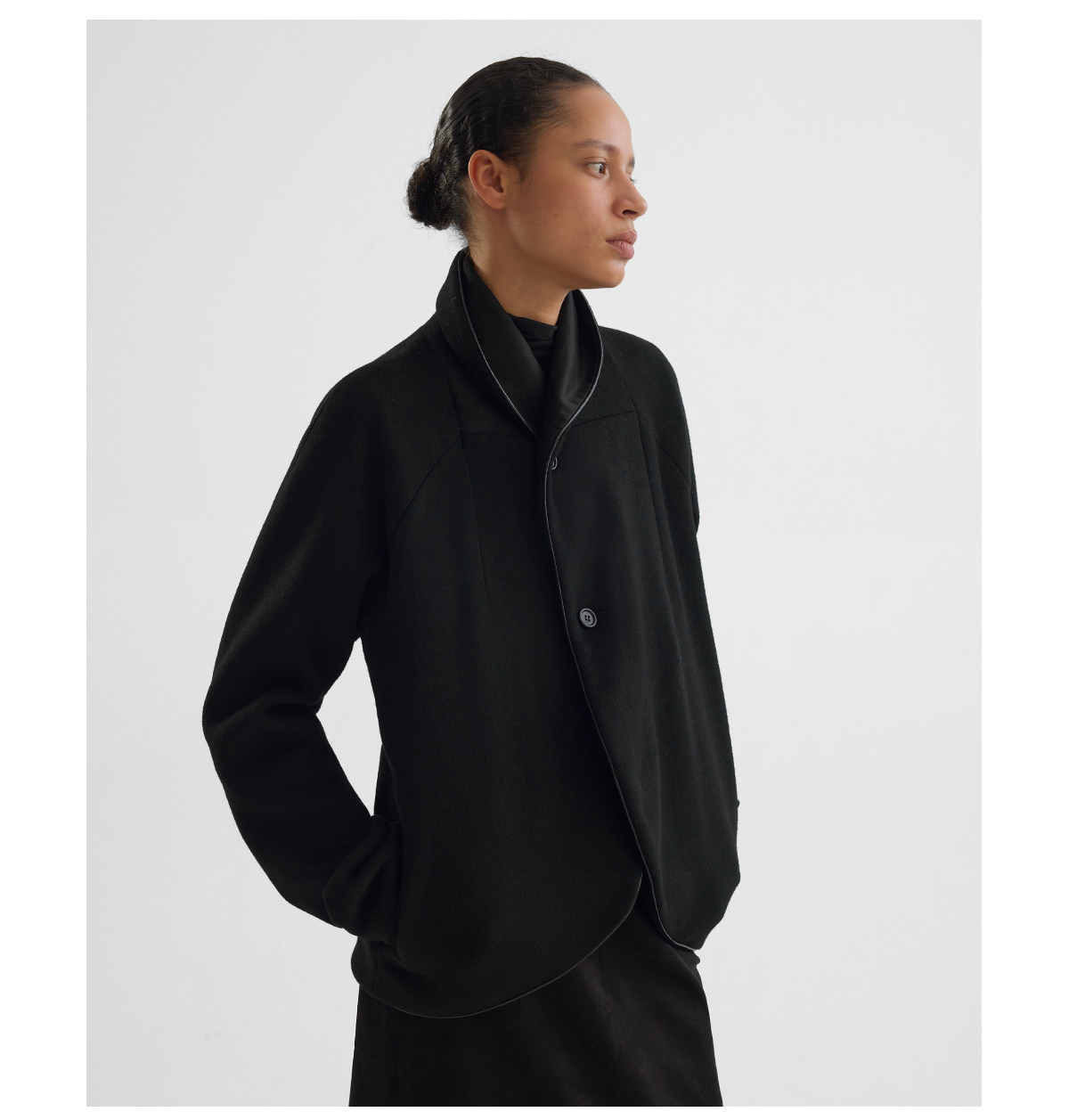 Slight Vogue Leather-Trim Wool Cocoon Jacket