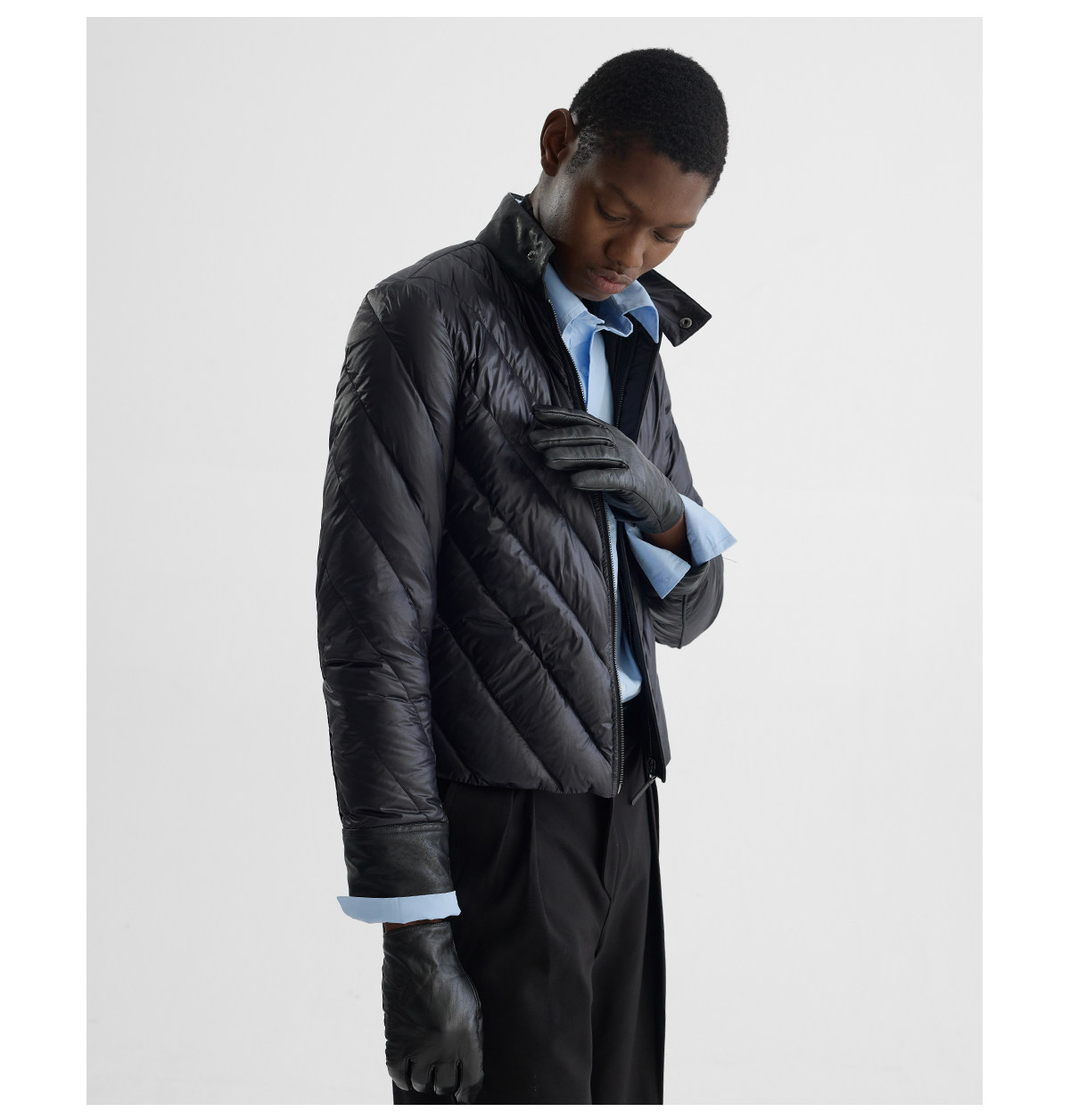 Slight Vogue 95g Leather-Paneled Quilted Down Jacket