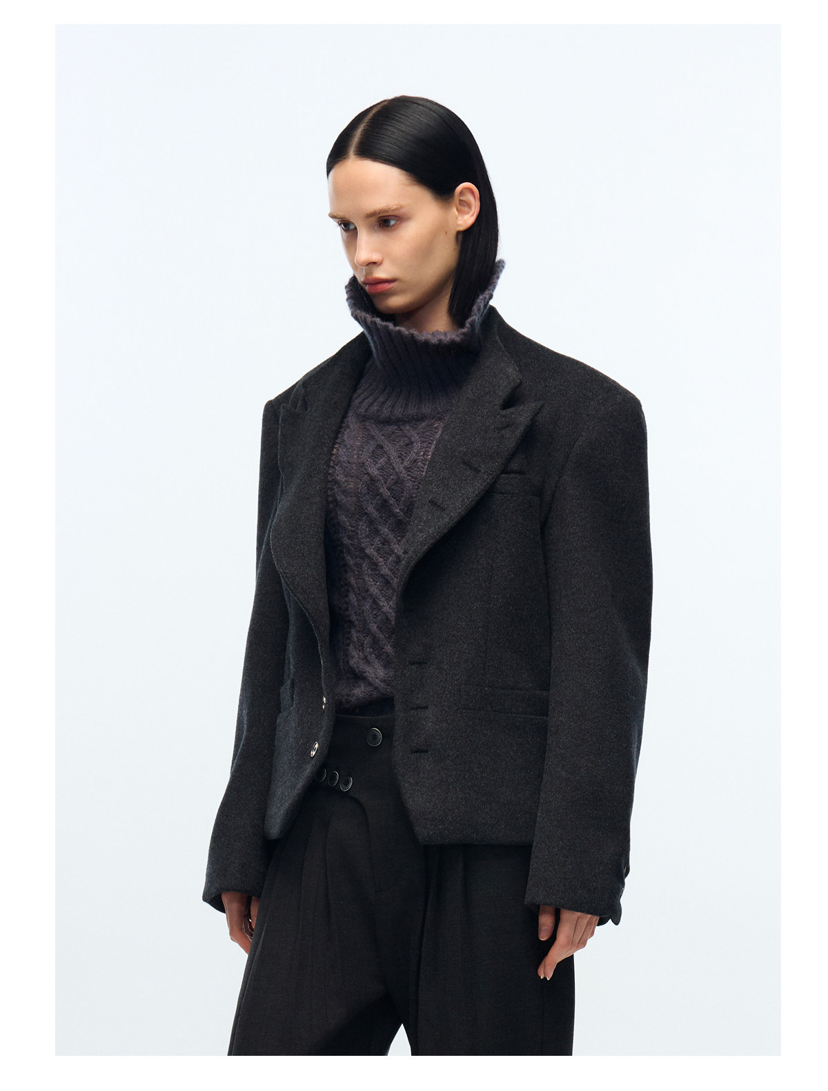 Slight Vogue Stand-Collar Tailored Court Jacket