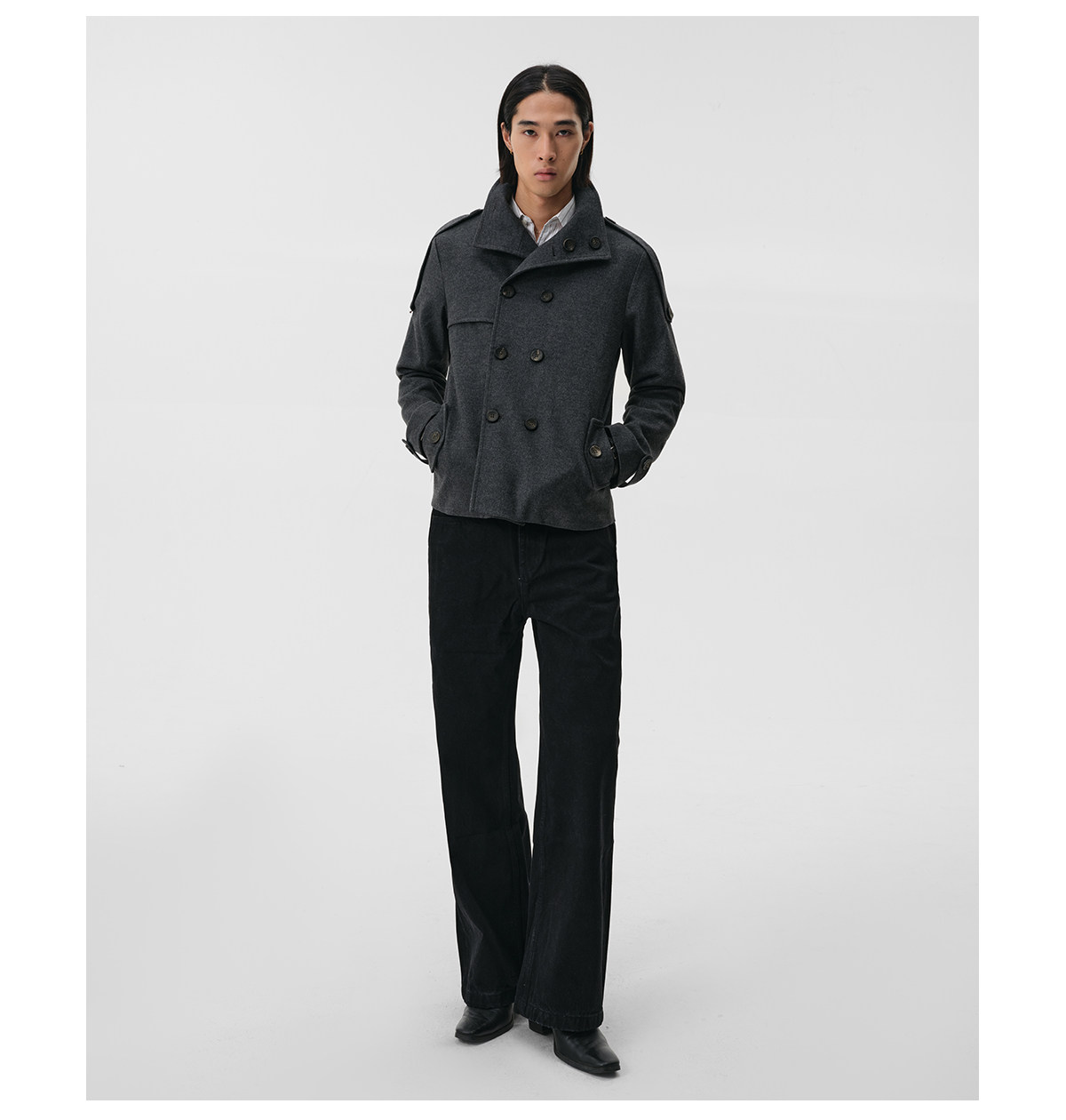 Slight Vogue Grey Stand-Collar Double-Breasted Coat