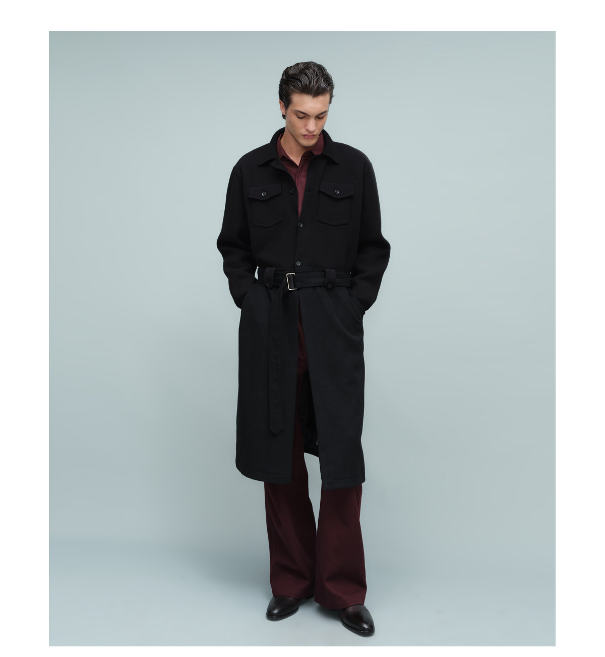 Slight Vogue Black Drop-Shoulder Long Coat