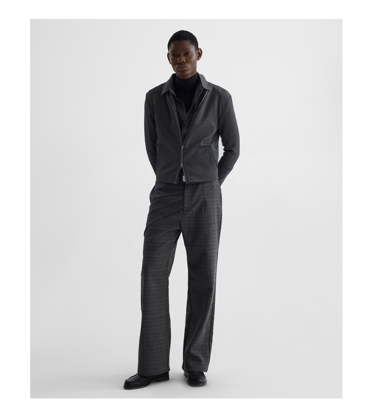 Slight Vogue Light Gray Shawl-Collar Zip Sweatshirt Jacket