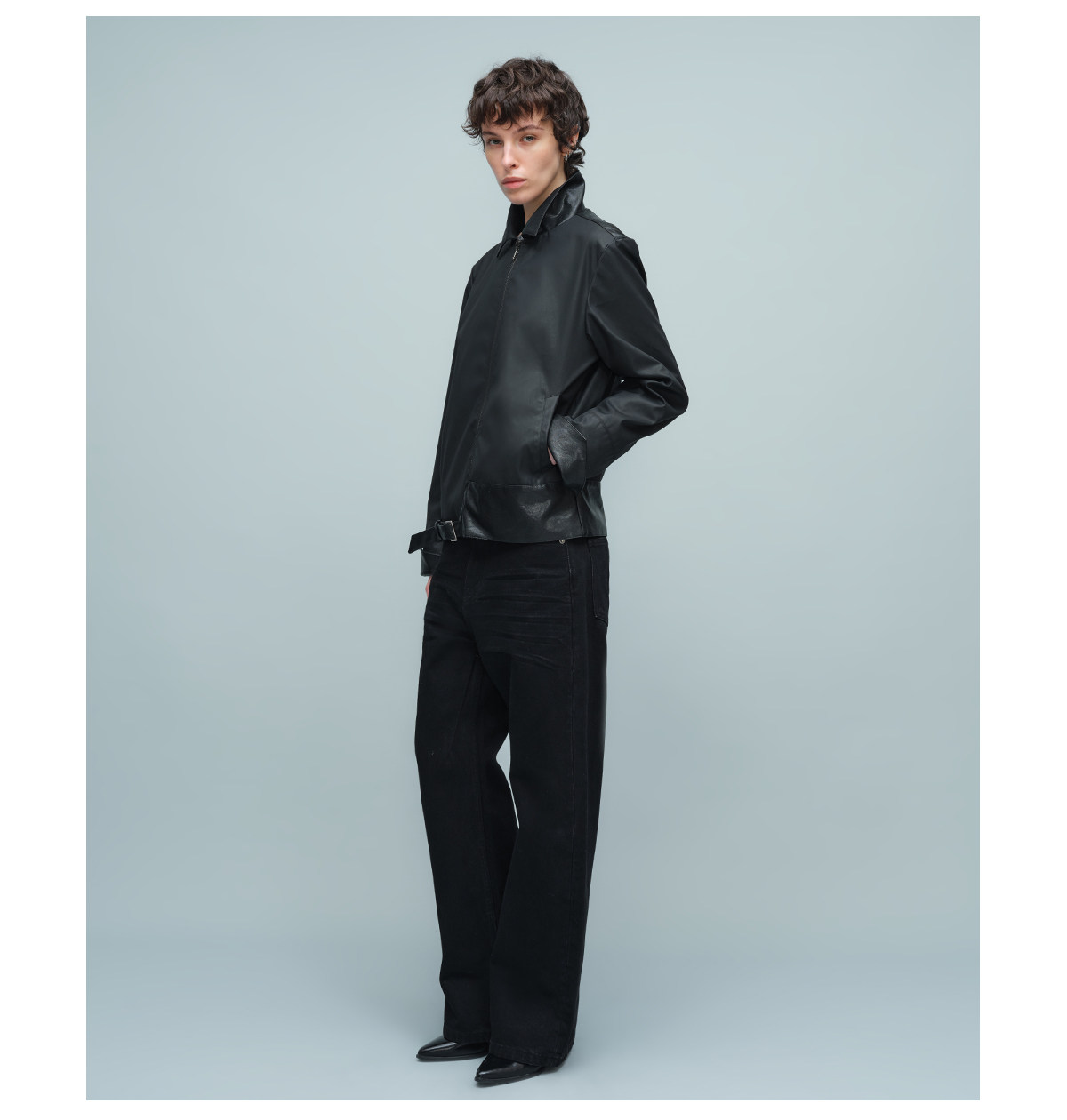 Slight Vogue Loose Waxed-Finish Leather-Trimmed Jacket
