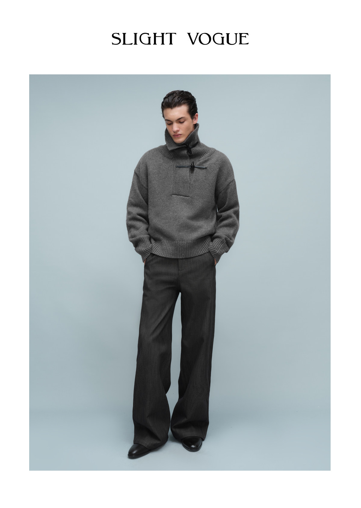 Slight Vogue Sandstone Frog-Button Half-Placket Sweater