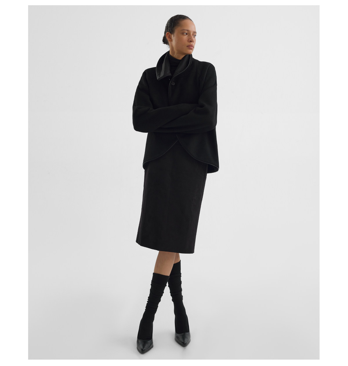 Slight Vogue Leather-Trim Wool Cocoon Jacket