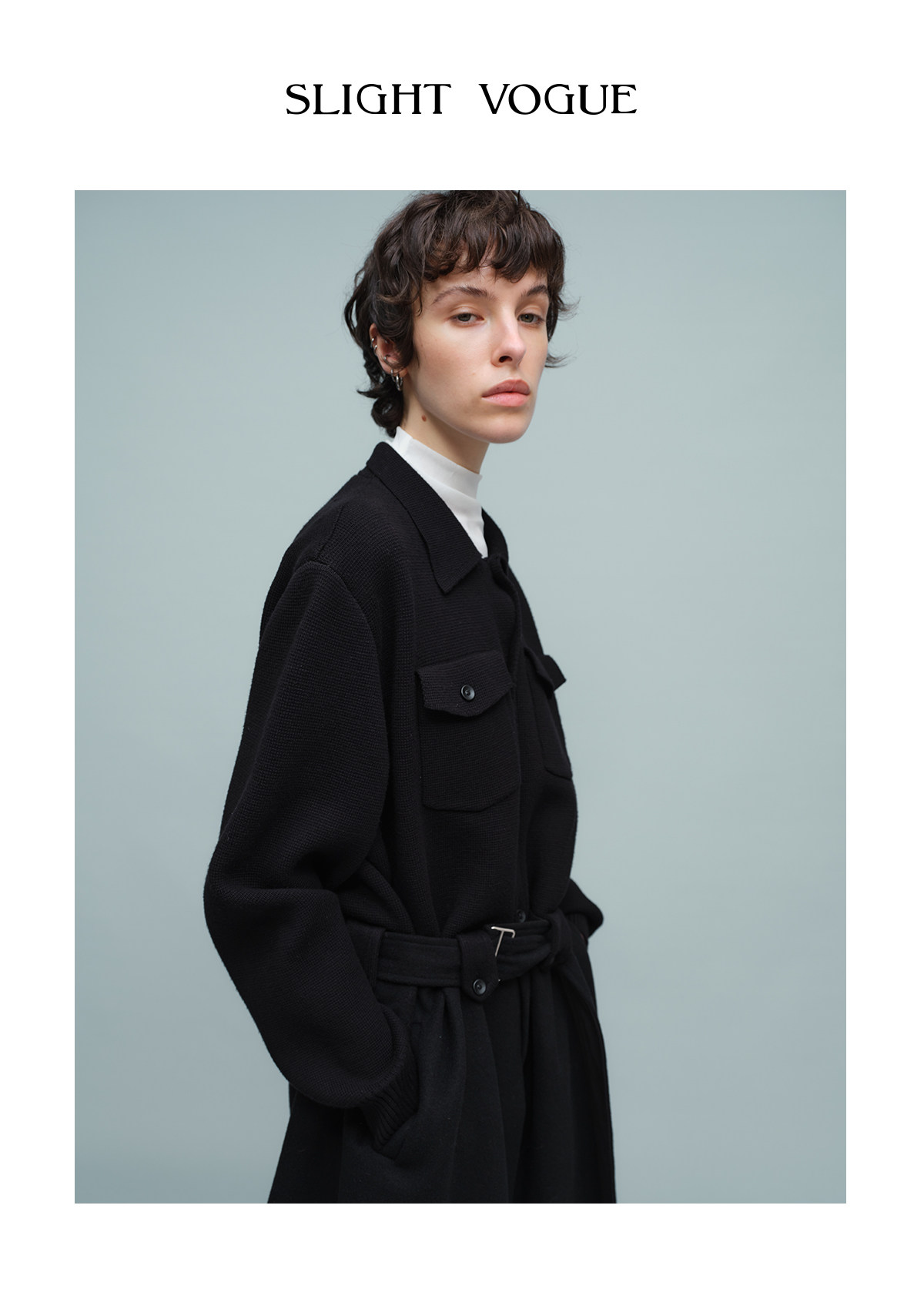 Slight Vogue Black Drop-Shoulder Long Coat