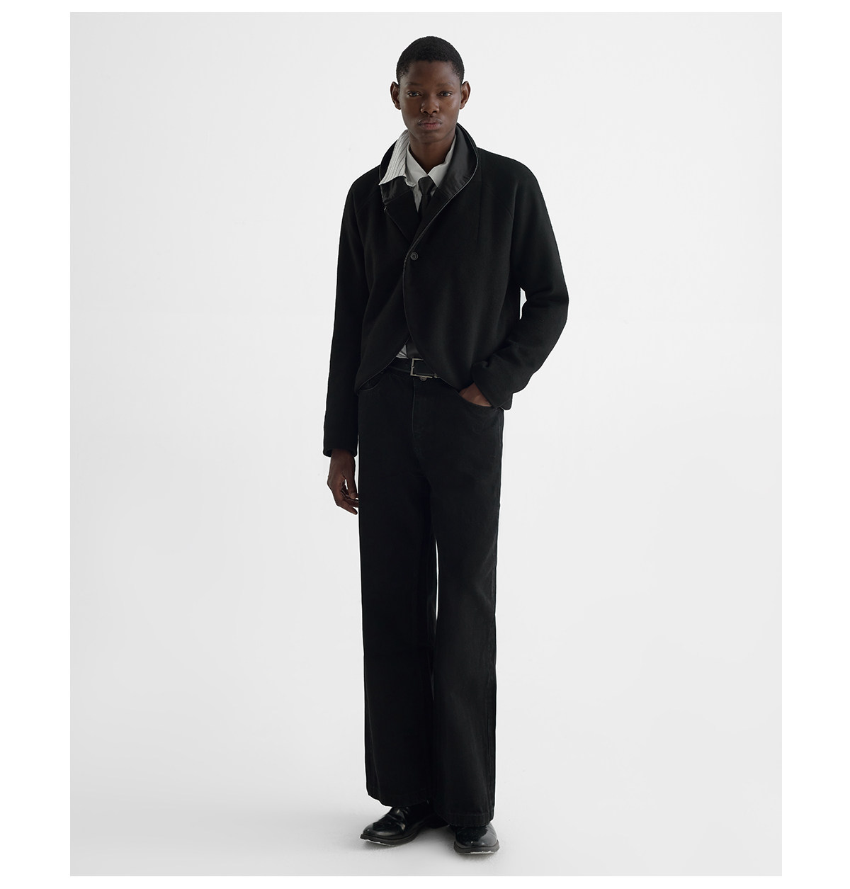 Slight Vogue Leather-Trim Wool Cocoon Jacket