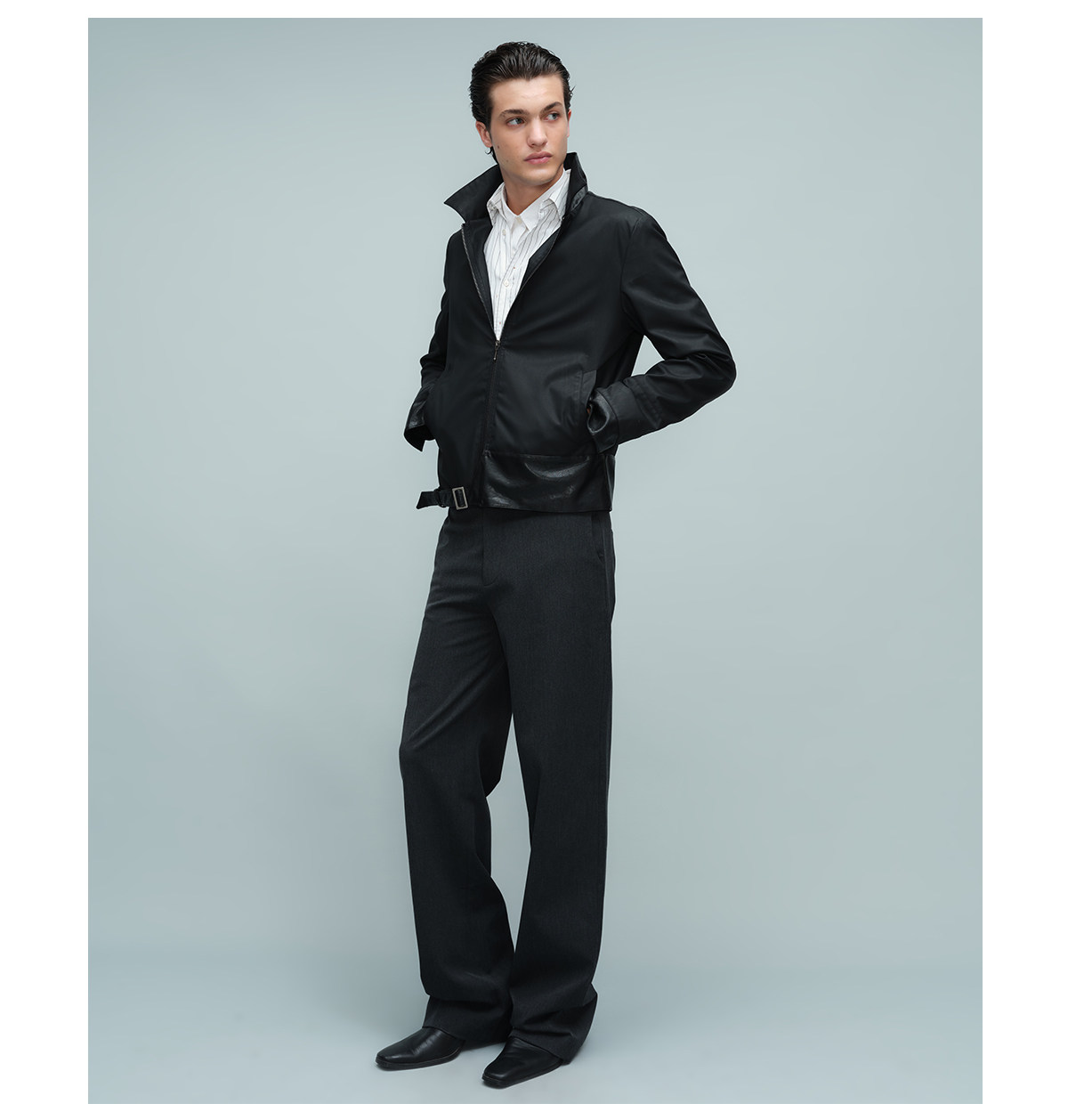 Slight Vogue Loose Waxed-Finish Leather-Trimmed Jacket