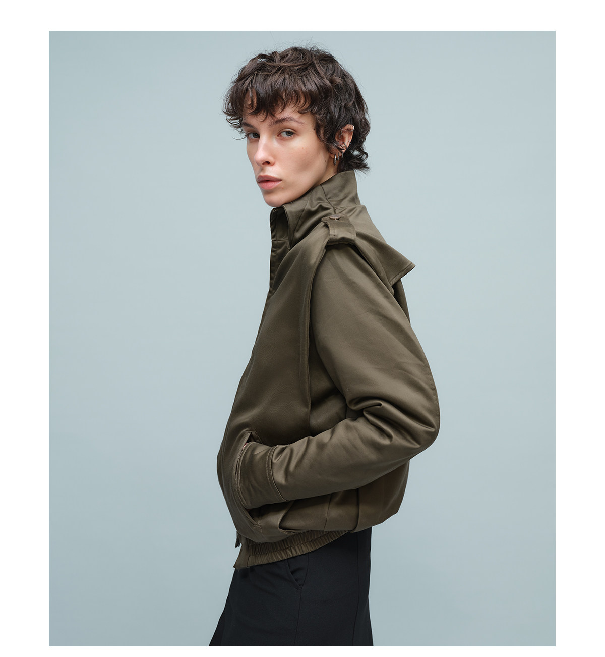 Slight Vogue Satin-Feel Epaulet Padded Jacket