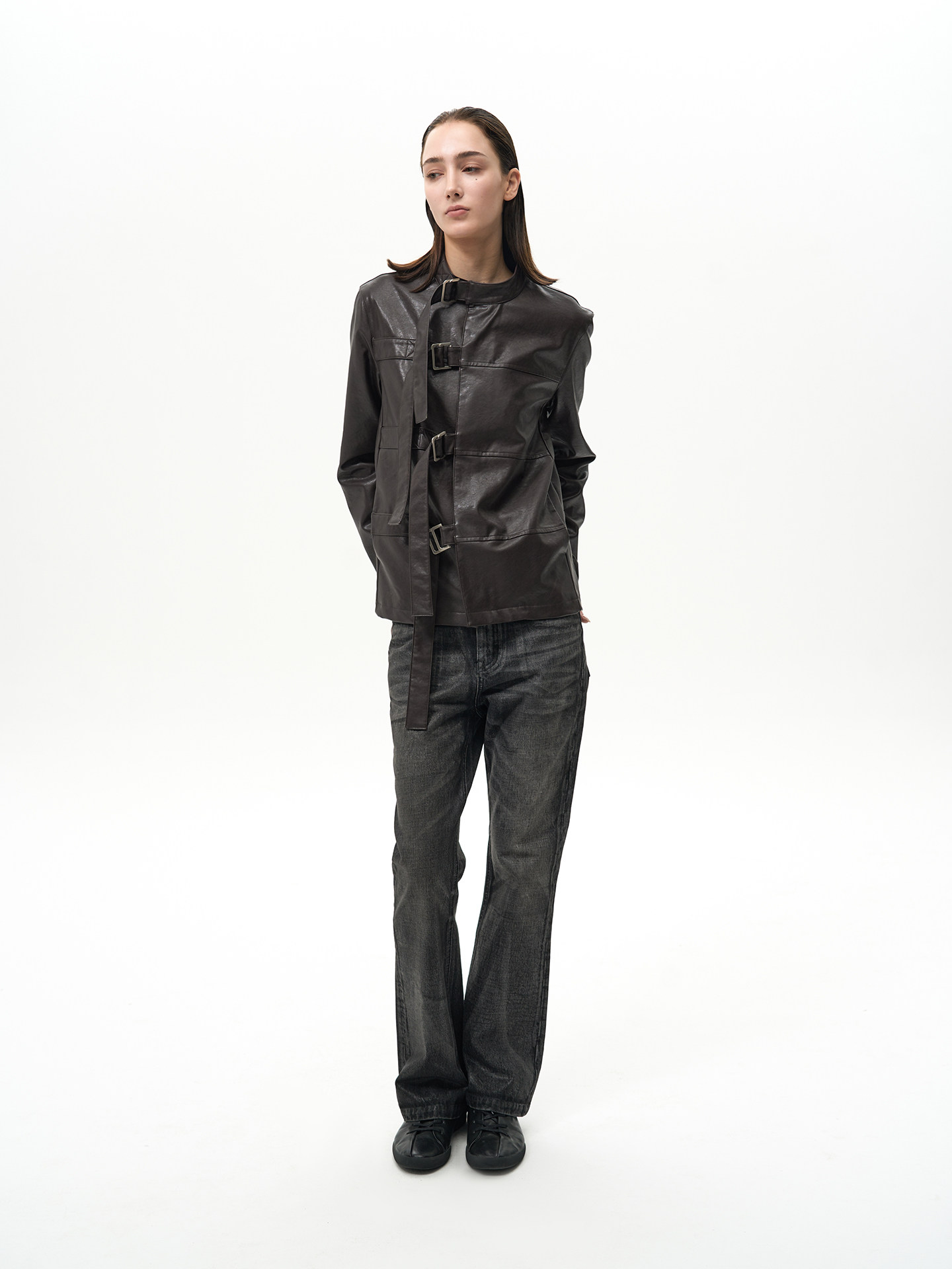 Slight Vogue Asymmetric Cropped PU Jacket
