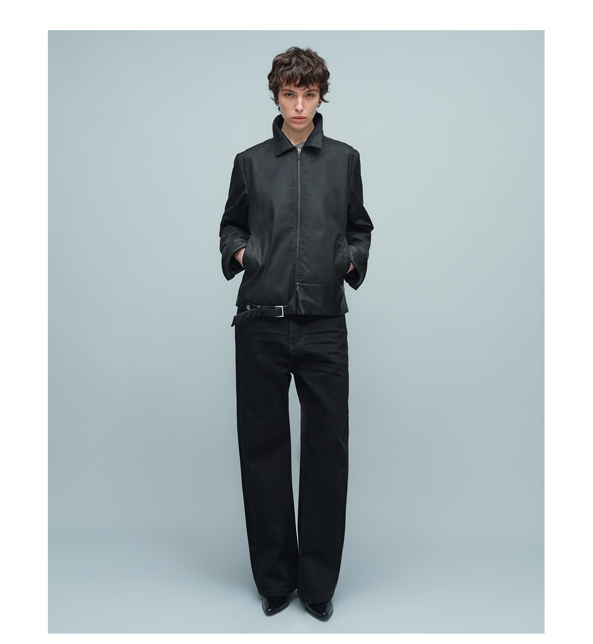 Slight Vogue Loose Waxed-Finish Leather-Trimmed Jacket