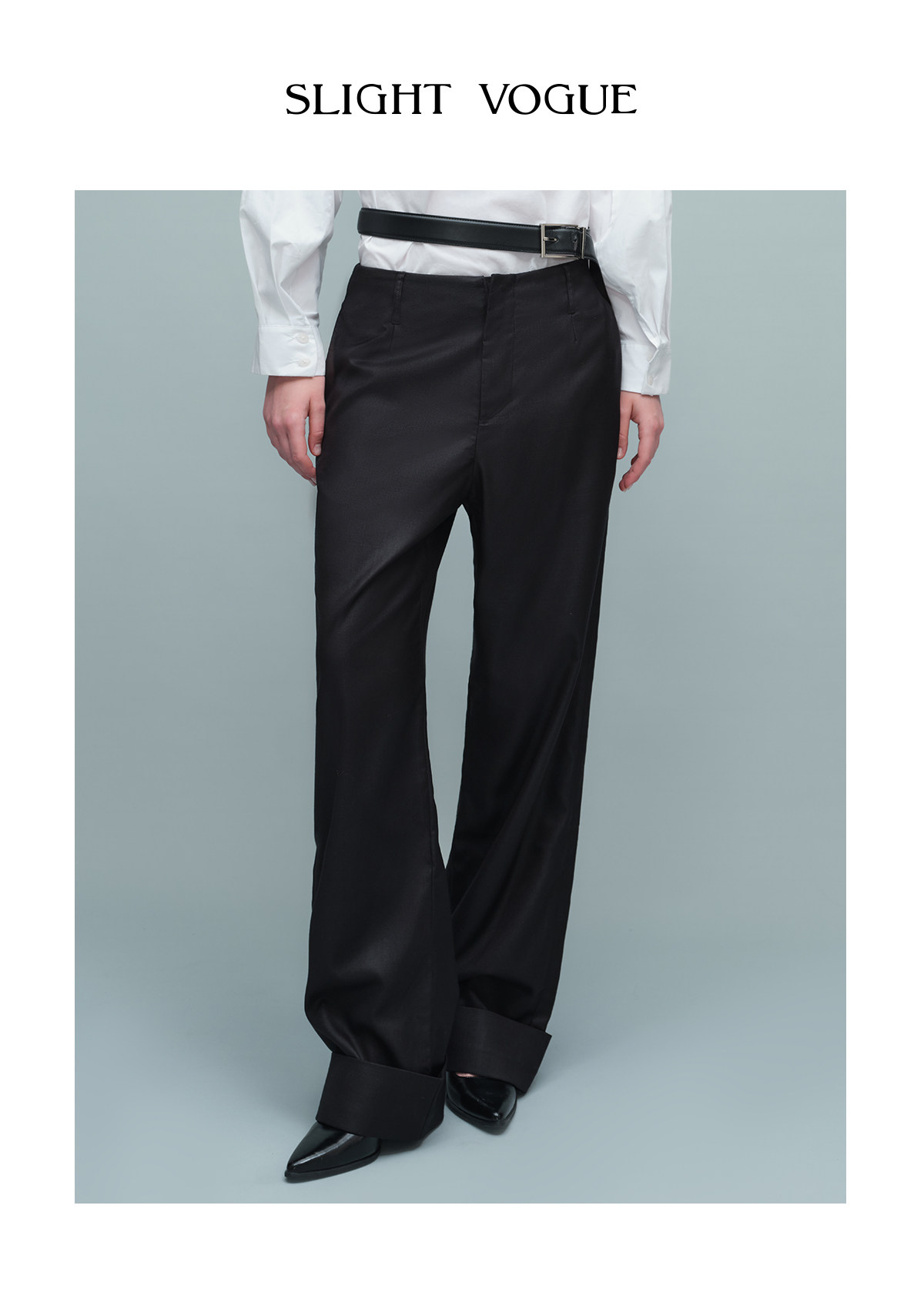 Slight Vogue Straight-Leg Folded-Hem Trousers