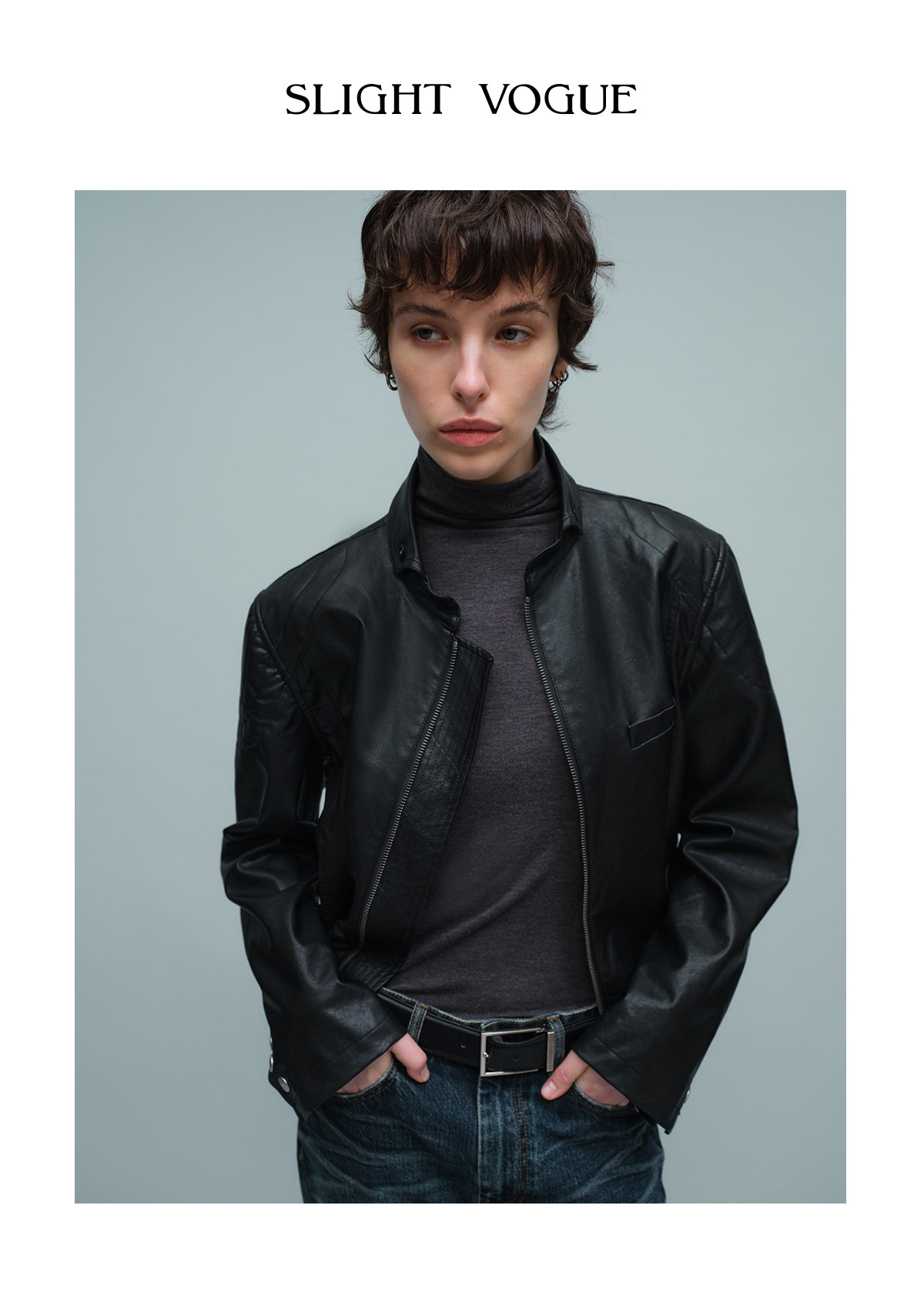 Slight Vogue Quilted Fold-Over Collar Moto Jacket