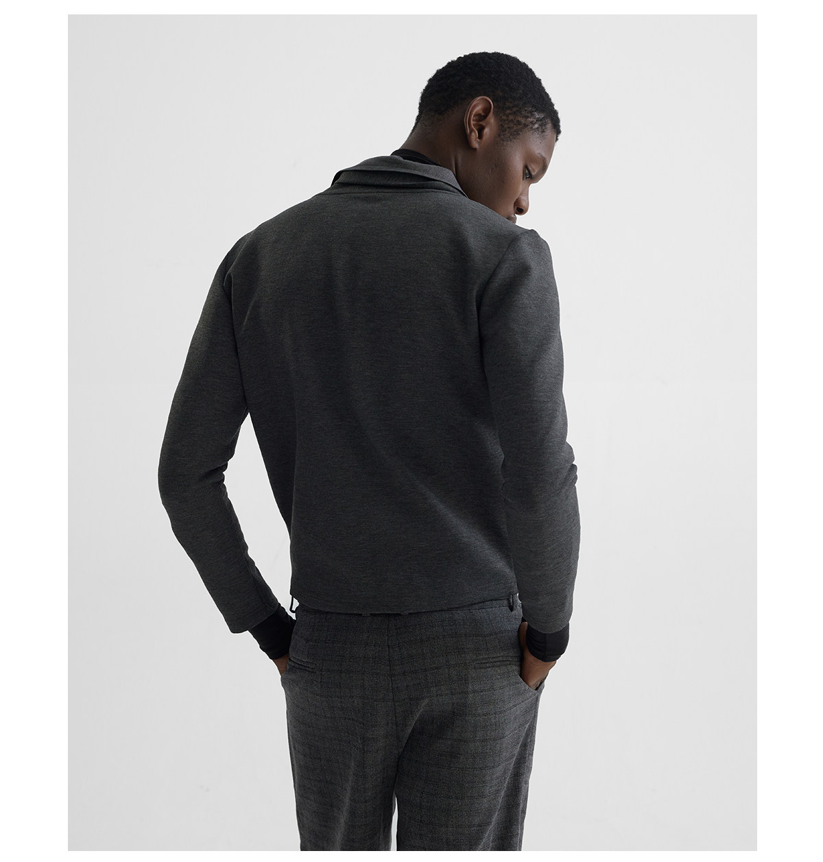 Slight Vogue Light Gray Shawl-Collar Zip Sweatshirt Jacket