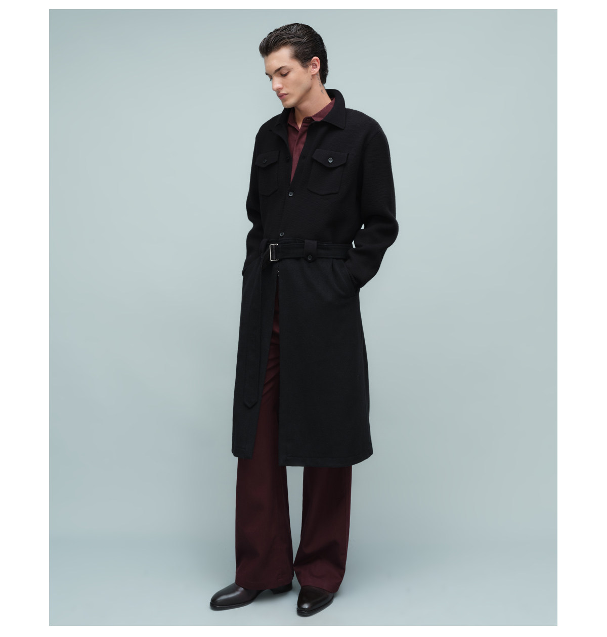 Slight Vogue Black Drop-Shoulder Long Coat