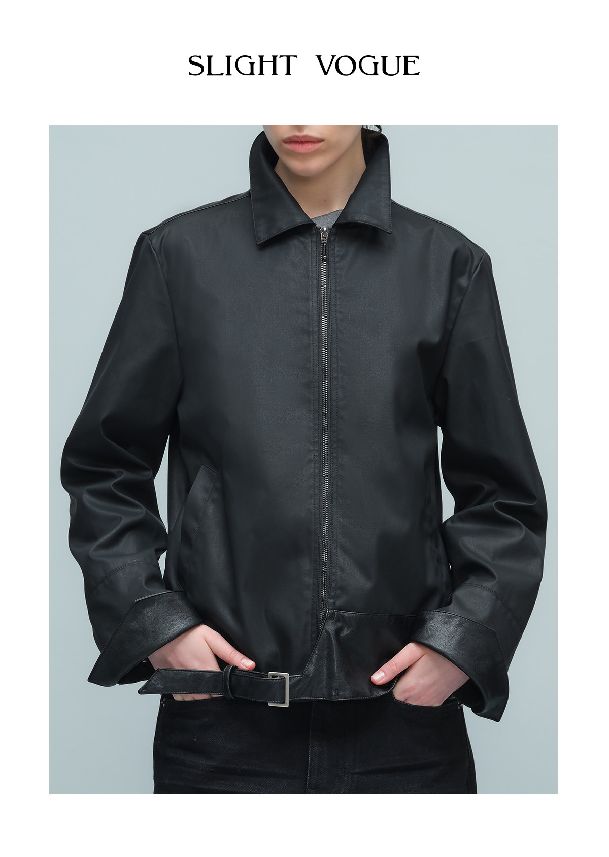 Slight Vogue Loose Waxed-Finish Leather-Trimmed Jacket
