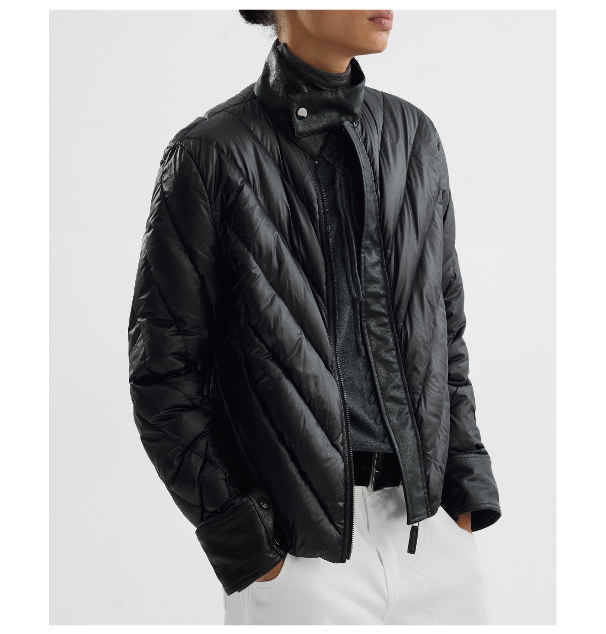 Slight Vogue 95g Leather-Paneled Quilted Down Jacket