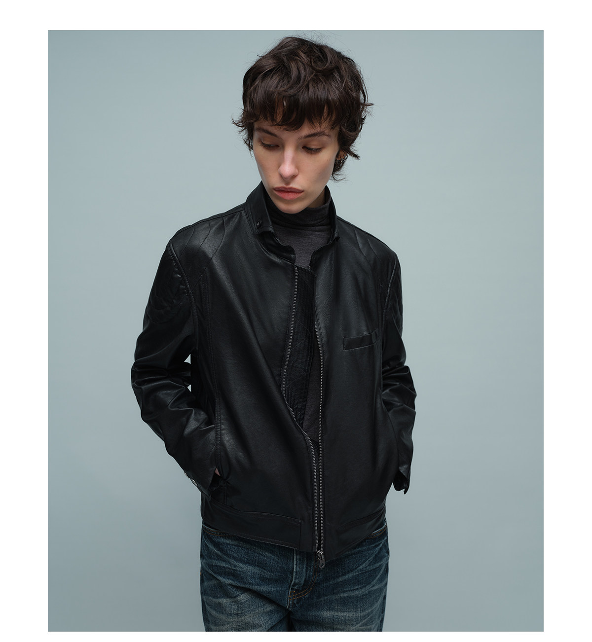 Slight Vogue Quilted Fold-Over Collar Moto Jacket