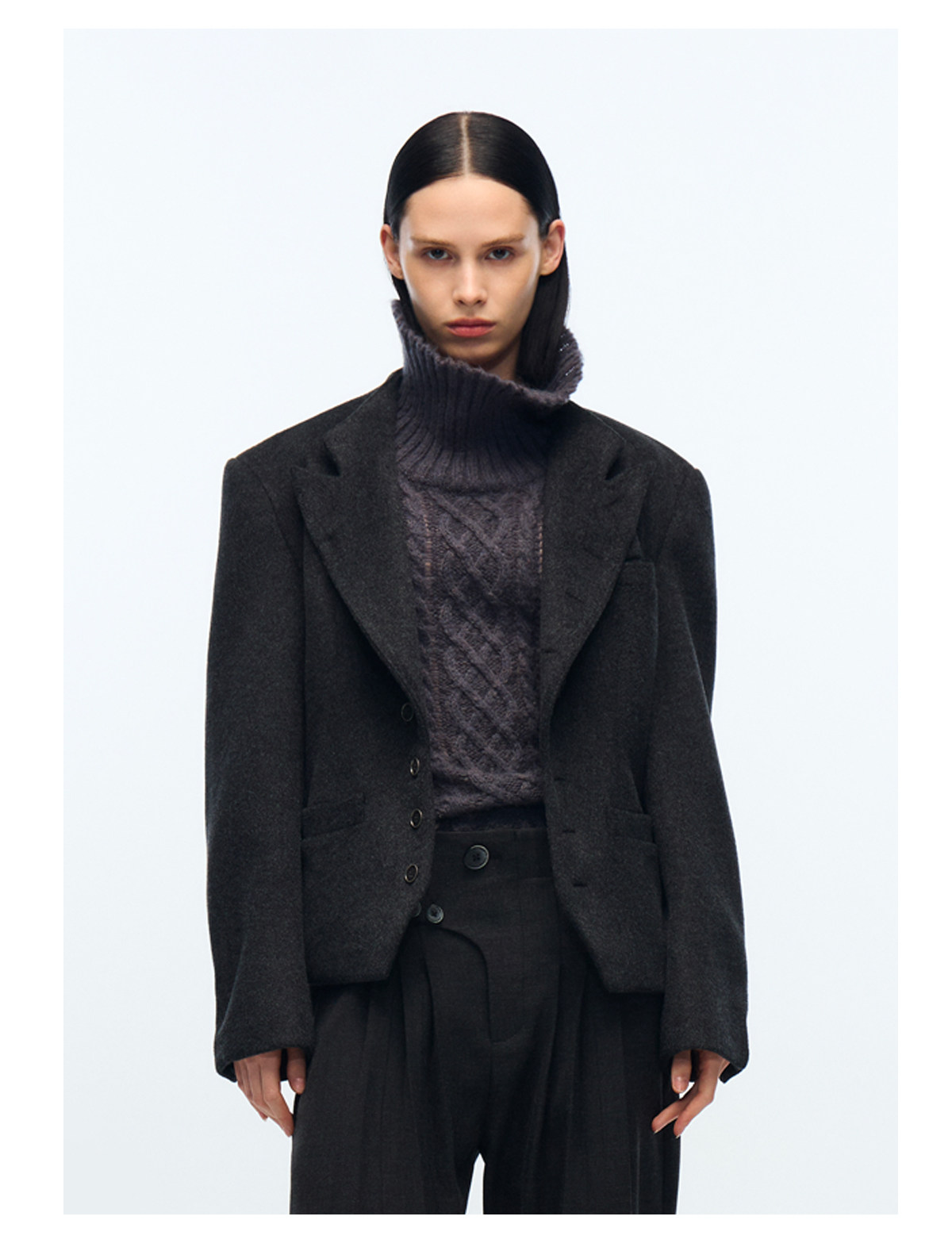 Slight Vogue Stand-Collar Tailored Court Jacket