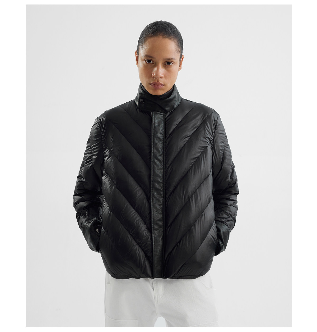Slight Vogue 95g Leather-Paneled Quilted Down Jacket