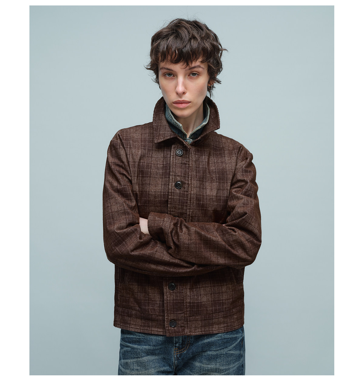 Slight Vogue Brown Plaid Corduroy Harrington Jacket