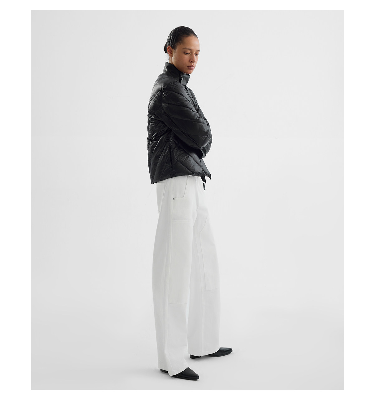 Slight Vogue 95g Leather-Paneled Quilted Down Jacket