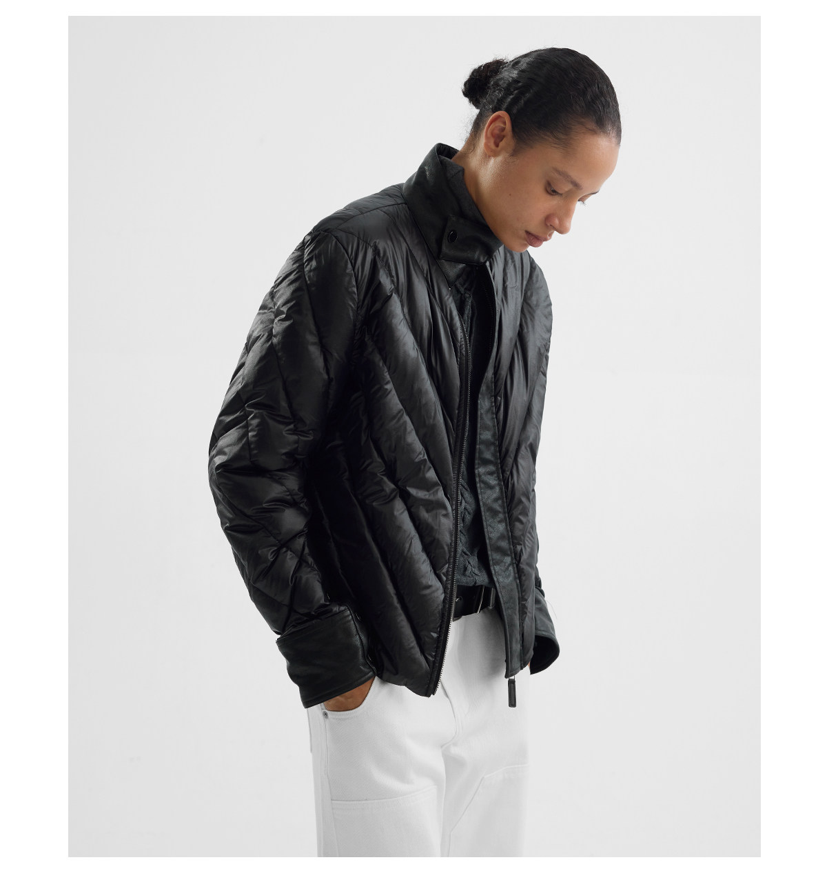 Slight Vogue 95g Leather-Paneled Quilted Down Jacket