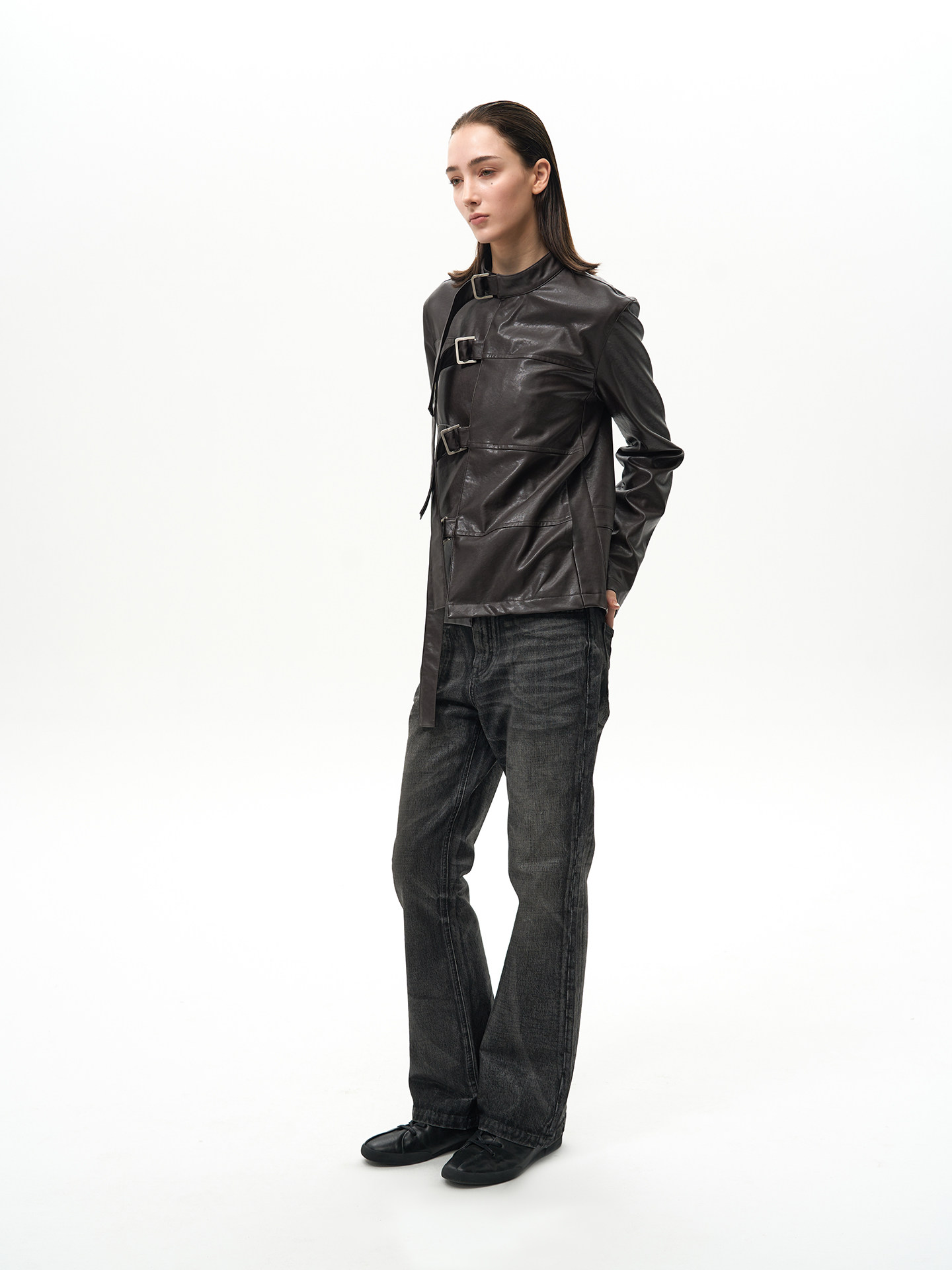 Slight Vogue Asymmetric Cropped PU Jacket