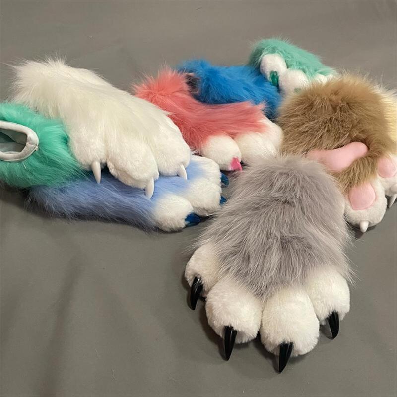 Finished Fursuit Animal Costume Gloves, Animal Claw Accessories, Furry Claw Squeakers, Blue Kig Plush Gloves